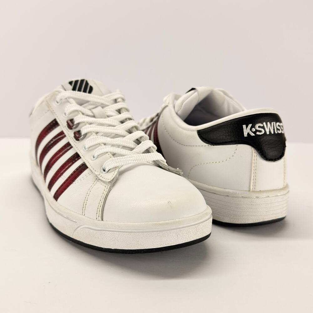 K-Swiss Women 9.5 Hoke CMF Leather Sneakers White Red Stripes 93615-199-M Low